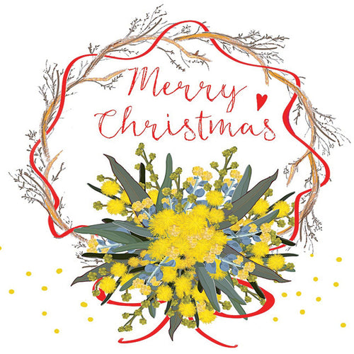 LKC11GBP Merry Christmas (Australian Wattle And Eucalyptus Wreath) SPECIAL BUDGET PACK of 6 CARDS