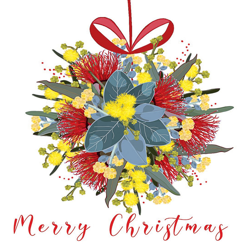 LKC12GBP Merry Christmas (Australian Wattle And Eucalyptus Ball) SPECIAL BUDGET PACK of 6 CARDS