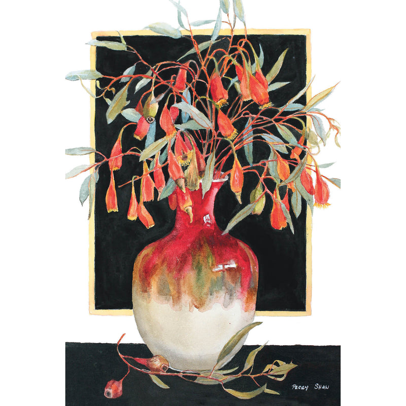 PS108 Red-Flowering Fuchsia Gum In Pottery Vase
